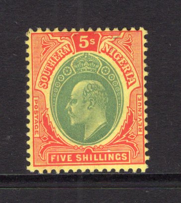 NIGERIA - SOUTHERN NIGERIA - 1907 - EVII ISSUE: 5/- green & red on yellow EVII issue, a fine mint copy. (SG 42)  (NIG/14856)