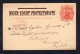 NIGERIA - NIGER COAST PROTECTORATE - 1897 - POSTAL STATIONERY & CANCELLATION: 1d vermilion on buff QV postal stationery card of Great Britain with 'NIGER COAST PROTECTORATE' overprint in black (H&G 3) used with light SOMBREIRO RIVER cds. Addressed to UK with 'PAID LIVERPOOL BR PACKET cds in red on front. Card has a couple of pin holes.  (NIG/21803)