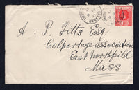 NIGERIA - 1917 - CANCELLATION: Cover franked with single 1914 1d carmine red GV issue (SG 2) tied by CALABAR SOUTHERN NIGERIA cds's. Addressed to USA.  (NIG/21823)