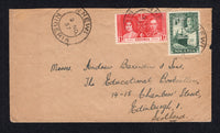 NIGERIA - 1937 - CANCELLATION: Cover franked with 1936 ½d green GV issue and 1937 1d carmine GVI 'Coronation' issue (SG 34 & 46) tied by NNEWI cds's. Addressed to UK with ONITSHA transit cds on reverse.  (NIG/21831)