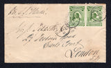 NIGERIA - NIGER COAST PROTECTORATE - 1901 - NIGER COAST PROTECTORATE - CLASSIC ISSUES: Cover franked with pair 1897 ½d green QV issue (SG 66) tied by BONNY RIVER cds's dated JAN 27 1901. Addressed to UK endorsed 'Per S.S. Olenda'. Arrival cds on reverse. Scarce cover.  (NIG/24138)