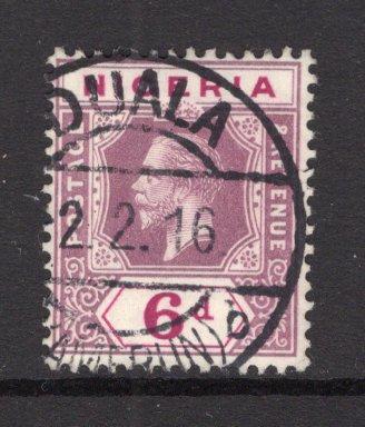 NIGERIA - 1916 - CANCELLATION: 6d dull & bright purple GV issue, a fine used copy with complete strike of German DUALA (KAMEROUN) cds dated 2. 2. 16, provisional use just after the British occupation. Unusual. (SG 7)  (NIG/26968)