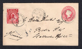 NIGERIA - SOUTHERN NIGERIA - 1903 - STAMP SHORTAGE: 1d rose on white QV postal stationery envelope of Southern Nigeria (H&G B1) used with added Niger Coast Protectorate 1897 2d lake QV issue (SG 68) re-authorised for use due to stamp shortages tied by three strikes of OLD CALABAR cds dated FEB 11 1903. Addressed to GERMANY with arrival cds on reverse. Reverse also bears red on white fancy circular seal inscribed 'GESELLSCHAFT NORDWEST-KAMERUN'. A fine & rare item.  (NIG/38745)