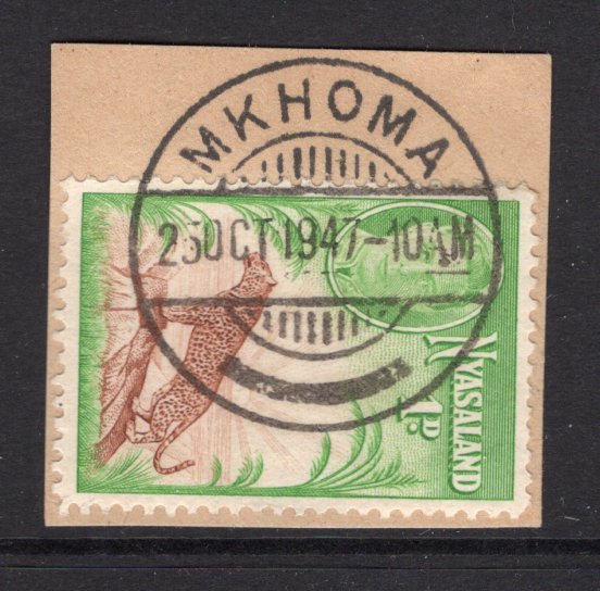 NYASALAND - 1947 - CANCELLATION: 1d red brown & yellow green GVI issue, a fine used copy tied on piece by complete strike of MKHOMA cds dated 25 OCT 1949. (SG 160)  (NYA/25972)