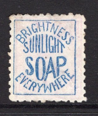 NEW ZEALAND - 1891 - ADVERTISING STAMPS: 1d rose QV issue, perf 10, with 'Brightness Everywhere Sunlight Soap' ADVERT in blue on reverse. Fine used. Very scarce. (SG 2218i)  (NZL/14815)