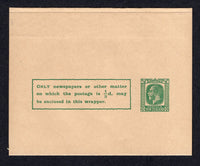 NEW ZEALAND - 1924 - POSTAL STATIONERY: ½d blue green on buff GV postal stationery wrapper (H&G E11). A fine unused example.  (NZL/21726)