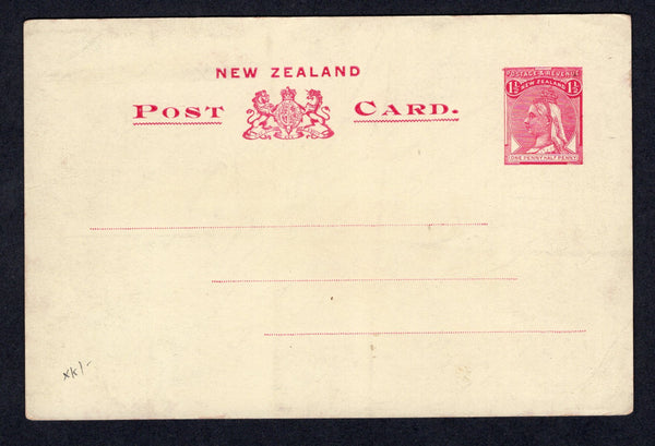 NEW ZEALAND - 1897 - POSTAL STATIONERY: 1½d carmine on cream QV postal stationery viewcard (H&G 9) with four views on reverse 'Mt Cook, Otira Gorge, Mt Egmont & Waikite Geyser'.  A fine unused example.  (NZL/32309)