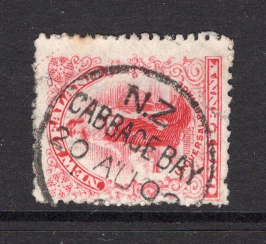 NEW ZEALAND - 1901 - CANCELLATION: 1d carmine 'Universal' issue used with fine strike of CABBAGE BAY cds (Type A - rated scarcity 5 in Wooders) dated 20 AUG 1902. (SG 278)  (NZL/40085)