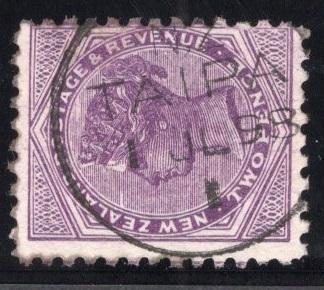 NEW ZEALAND - 1898 - CANCELLATION: 2d purple QV issue used with good strike of TAIPA cds (Type A - rated scarcity 7 in Wooders) dated 1 JUL 1898. This was the P.O. for the Timber Mill in Doubtless Bay which operated from 1893 - 1926 when it was closed. Scarce. (SG 219)  (NZL/6726)