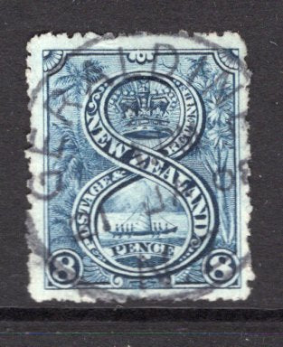 NEW ZEALAND - 1902 - CANCELLATION: 8d steel blue, perf 14, a superb used copy with complete central strike of GERALDINE cds (Type B) dated 21 JAN 1908. (SG 325)  (NZL/6731)