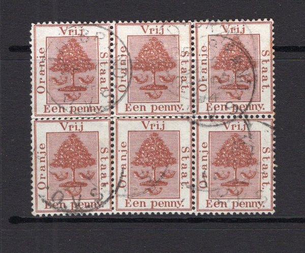 ORANGE FREE STATE - 1868 - MULTIPLE: 1d red brown, a fine used block of six with light LADYBRAND cds's dated SEP 10 1894. (SG 2)  (OFS/15065)