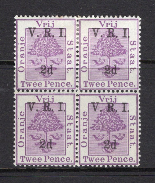 ORANGE FREE STATE - 1900 - MULTIPLE: 2d on 2d bright mauve 'V.R.I.' overprint issue with 'Level Stops', a fine mint block of four. (SG 103)  (OFS/15097)