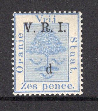 ORANGE FREE STATE - 1900 - VARIETY: 6d on 6d blue 'V.R.I.' overprint issue with 'Level Stops', a fine mint copy with variety '6 OMITTED'. (SG 109b)  (OFS/15104)