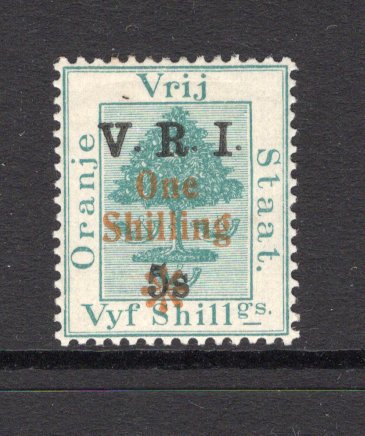 ORANGE FREE STATE - 1900 - VARIETY: 1/- on 5/- green 'V.R.I.' overprint issue with 'Raised Stops', a fine mint copy with variety 'THICK V'. (SG 138a)  (OFS/15111)
