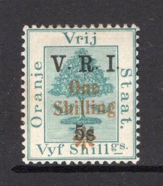 ORANGE FREE STATE - 1900 - PROVISIONAL ISSUE: 1/- on 5/- green 'V.R.I.' overprint issue with 'Raised Stops', a fine mint copy. (SG 138)  (OFS/15112)