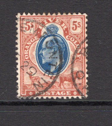 ORANGE FREE STATE - 1903 - EVII ISSUE: 5/- blue & brown EVII issue, a fine cds used copy. (SG 147)  (OFS/15156)
