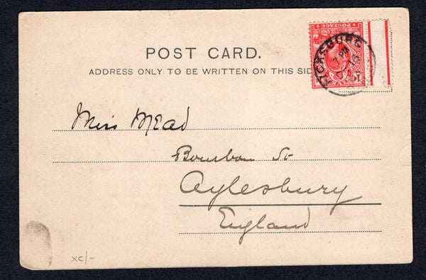 ORANGE FREE STATE - 1903 - CANCELLATION: Colour PPC of native children eating titled 'Have Some?' franked on message side with 1903 1d scarlet EVII issue (SG 140) tied by FICKSBURG cds. Addressed to UK.  (OFS/21889)