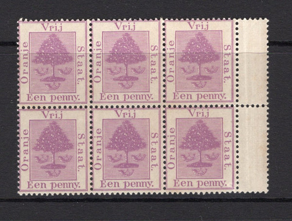 ORANGE FREE STATE - 1894 - MULTIPLE: 1d purple, a fine mint side marginal block of six. (SG 68)  (OFS/35892)