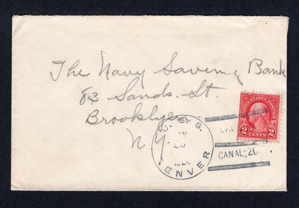 PANAMA - CANAL ZONE - 1927 - NAVAL MAIL: Cover franked with USA 1922 2c carmine (SG 562) tied by fine strike of 'U.S.S. DENVER BALBOA CANAL ZONE' US Naval cds dated 1924. Addressed to the Navy Savings Bank in NEW YORK.  (PAN/10163)