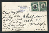 PANAMA - 1911 - INSTRUCTIONAL MARK: Coloured PPC 'Panoramic View of Colon Panama' franked on message side with pair 1906 1c green & black 'Hamilton' issue (SG 143) tied by blue COLON cds with fine strike of boxed 'BUZON COLON R.P.' marking alongside. Addressed to USA.  (PAN/10379)
