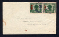 PANAMA - 1937 - CANCELLATION: Cover franked with pair 1937 1c green with 'UPU' overprint (SG 290) tied by ADMON SUB DE CORREOS BOQUETE cds. Addressed internally to PUERTO ARMUELLES with DAVID transit cds and light PTO ARMUELLES arrival cds on reverse.  (PAN/10390)