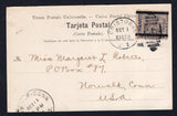PANAMA - CANAL ZONE - 1906 - PROVISIONAL ISSUE & CANCELLATION: Coloured PPC 'Palm Avenue Christobal Colon' franked on message side with 1906 1c on 20c violet MAP issue (Type 3, SG 21) tied by fine CRISTOBAL C.Z. duplex cancel. Addressed to USA with arrival cds on front.  (PAN/10421)