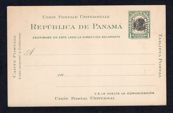 PANAMA - CANAL ZONE - 1913 - POSTAL STATIONERY: 1c green & black on white postal stationery card of Panama with 'CANAL ZONE' overprint in black (H&G 3). A fine unused example. Scarce.  (PAN/10422)