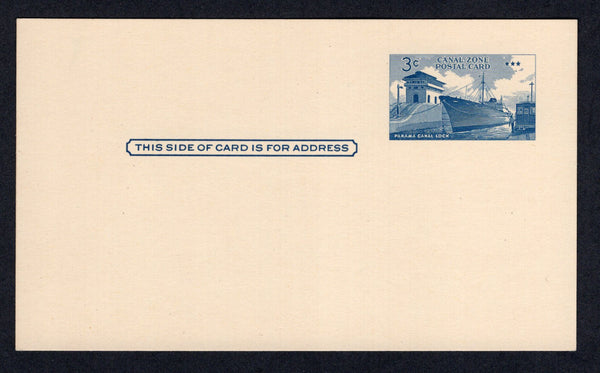 PANAMA - CANAL ZONE - 1958 - POSTAL STATIONERY: 3c dark blue 'Panama Canal Locks' postal stationery card (H&G 11). A fine unused copy.  (PAN/10426)