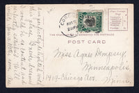 PANAMA - CANAL ZONE - 1906 - CANCELLATION: Coloured PPC 'Mango Tree in Gorgona, Canal Zone, Panama' franked on message side with 1906 1c black & green (SG 26) tied by GORGONA C.Z. duplex cds. Addressed to USA.  (PAN/10436)