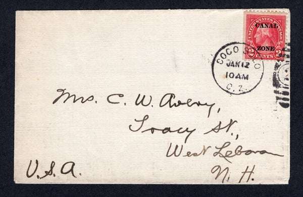 PANAMA - CANAL ZONE - 1924 - CANCELLATION: Circa 1924. Cover franked with 1924 2c carmine USA overprint issue (SG 77) tied by fine COCO SOLO C.Z. duplex cds. Addressed to USA.  (PAN/10442)