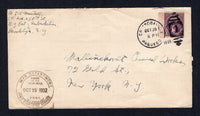 PANAMA - CANAL ZONE - 1937 - MILITARY & MARITIME MAIL: Cover franked with USA 1932 3c deep violet (SG 720) tied by CRISTOBAL PAQUEBOT duplex cds with fine strike of 'WAR DEPARTMENT POSTED ON THE HIGH SEAS U.S.A.T. REPUBLIC ARMY TRANSPORT SERVICE' cds alongside. Addressed to USA.  (PAN/10446)