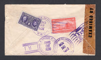 PANAMA - 1943 - CANCELLATION: Censored cover franked on reverse with 1942 2c scarlet and 1942 1c violet TAX stamp (SG 407 & 402) tied by fine ADMON SUB DE CORREOS OCU cds in purple. Addressed to USA with transit markings all on reverse.  (PAN/1170)