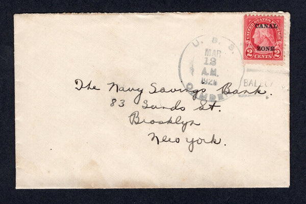 PANAMA - CANAL ZONE - 1926 - US NAVY: Cover franked with 1924 2c carmine USA issue with 'CANAL ZONE' overprint (SG 77) tied by U.S.S. CAMDEN 'Ship' cds dated MAR 12 1926. Addressed to USA.  (PAN/24779)