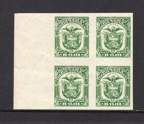 PANAMA - 1925 - REVENUE & PROOF: 1c green 'Timbre Nacional' REVENUE issue inscribed 'Ley 22' and dated '1925', a fine IMPERF PLATE PROOF block of four. Ex Waterlow Archive.  (PAN/28786)