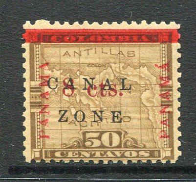 PANAMA - CANAL ZONE - 1904 - PROVISIONAL ISSUE: 8c on 50c bistre brown MAP issue of Panama (type 2 overprint), a fine mint copy. (SG 16)  (PAN/28792)
