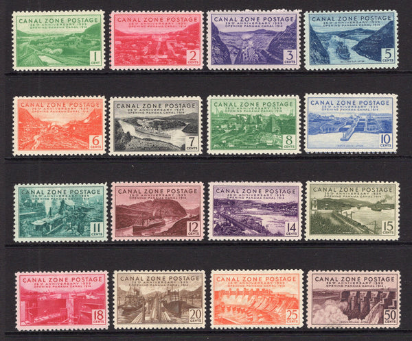 PANAMA - CANAL ZONE - 1939 - COMMEMORATIVES: '25th Anniversary of Opening of Panama Canal' issue the set of sixteen fine mint. (SG 149/164)  (PAN/28802)