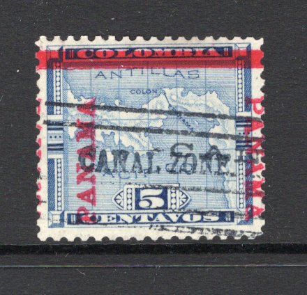 PANAMA - CANAL ZONE - 1904 - PROVISIONAL ISSUE: 5c blue MAP issue of Panama with 'CANAL ZONE' handstamp in grey black, a fine lightly used copy. Scarce stamp. (SG 2)  (PAN/30568)