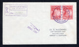 PANAMA - 1956 - UNISSUED: Registered cover franked with 1956 pair 3c carmine UNISSUED 'Popes' issue tied by RECOMENDADOS PANAMA cds in purple dated JAN 4 1957 with boxed registration marking alongside. Sent airmail to USA with transit & arrival marks on reverse. Scarce issue used on cover.  (PAN/30596)