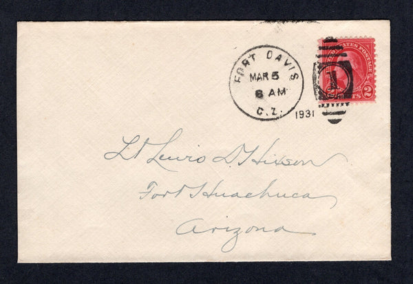 PANAMA - CANAL ZONE - 1931 - USA USED IN CANAL ZONE & CANCELLATION: Cover franked with USA 1926 2c carmine (SG 634) tied by fine strike of FORT DAVIS C.Z. duplex cds dated MAR 5 1931. Addressed to USA.  (PAN/30603)