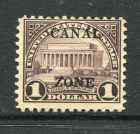 PANAMA - CANAL ZONE - 1924 - OVERPRINTS ON USA: $1 purple brown USA issue with 'CANAL ZONE' overprint (A's with pointed tops), a fine mint copy. (SG 97)  (PAN/31126)