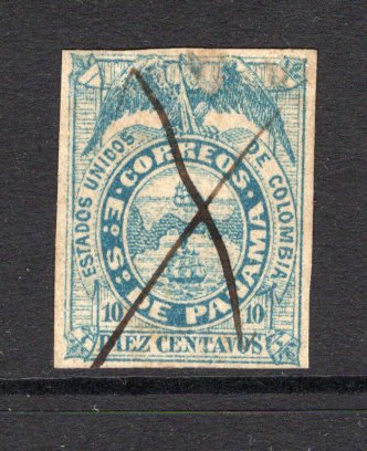 PANAMA - 1878 - CLASSIC ISSUES: 10c blue on thin paper 'First Issue' a superb four margin copy used with manuscript 'X' cancel. Scarce stamp in fine condition. (SG 2A)  (PAN/37901)