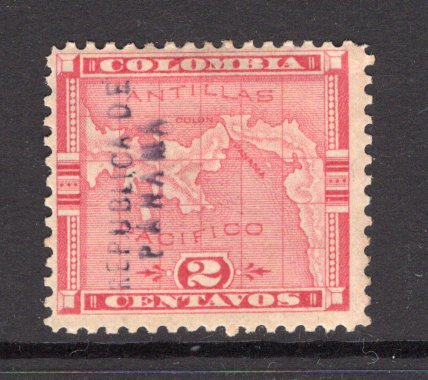 PANAMA - 1903 - VARIETY: 1c carmine MAP issue with 'First Panama' overprint in blue black, a fine mint copy with variety OVERPRINT SIDEWAYS reading upwards. (SG 36B variety)  (PAN/37913)