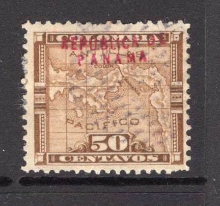 PANAMA - 1903 - MAP ISSUE: 50c bistre brown MAP issue with 'First Panama' overprint in carmine, a fine lightly used copy. (SG 40A)  (PAN/37914)