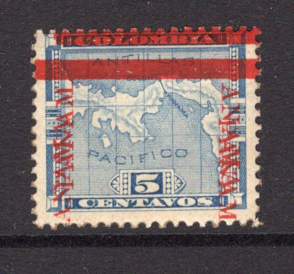 PANAMA - 1904 - VARIETY: 5c blue MAP issue with 'Fourth Panama' overprint in dark carmine with wide bar (seventh printing), a fine mint copy with variety OVERPRINT DOUBLE. (SG 55h, Heydon #113b)  (PAN/37925)