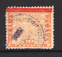 PANAMA - 1904 - VARIETY: 10c orange MAP issue with 'Fourth Panama' overprint in orange red with wide bar (fifth printing) a fine copy with variety PAMANA AT RIGHT from either position 91 or 96 in the sheet used with light cds dated 15 JAN 1906. (SG 56d, Heydon 119a)  (PAN/37926)