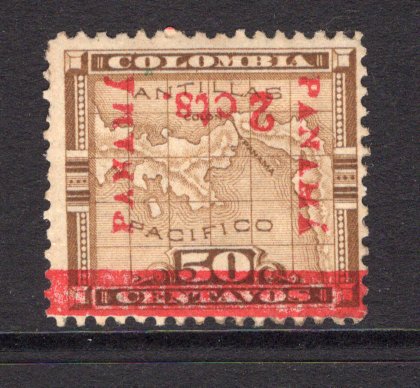 PANAMA - 1906 - VARIETY: 2c on 50c bistre brown MAP 'Surcharge' issue, a fine mint copy with variety OVERPRINT INVERTED. (SG 139d)  (PAN/37939)