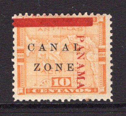 PANAMA - CANAL ZONE - 1904 - OVERPRINTS ON PANAMA & VARIETY: 10c orange MAP issue of Panama with 'CANAL ZONE' overprint in black, a fine mint copy with variety ONE PANAMA ONLY AT RIGHT. (SG 13 variety)  (PAN/37964)