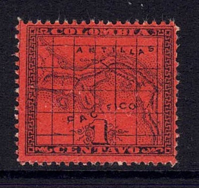 PANAMA - 1887 - PROOF: 1c black on orange red surface glazed paper 'Map' issue PROOF in unissued colour. Ungummed. (As SG 5)  (PAN/38674)