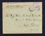 PANAMA - 1895 - MAP ISSUE: Cover franked with single 1892 20c slate violet 'Map' issue (SG 12e) tied by PANAMA duplex cds dated 3 JUL 1895. Addressed to USA with manuscript 'Per S.S. Alliance' ship endorsement at top. USA arrival cds's on reverse.  (PAN/40667)