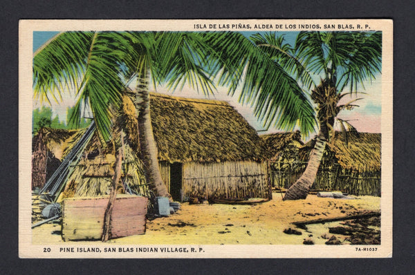 PANAMA - 1910 - ISLAND POSTCARD: Circa 1910 colour PPC 'Pine Island, San Blas Indian Village, R.P.' showing the native huts on Pine Island. Produced by 'Sucesion de I. L. Maduro, Jr, Panama City'. Fine unused.  (PAN/40669)